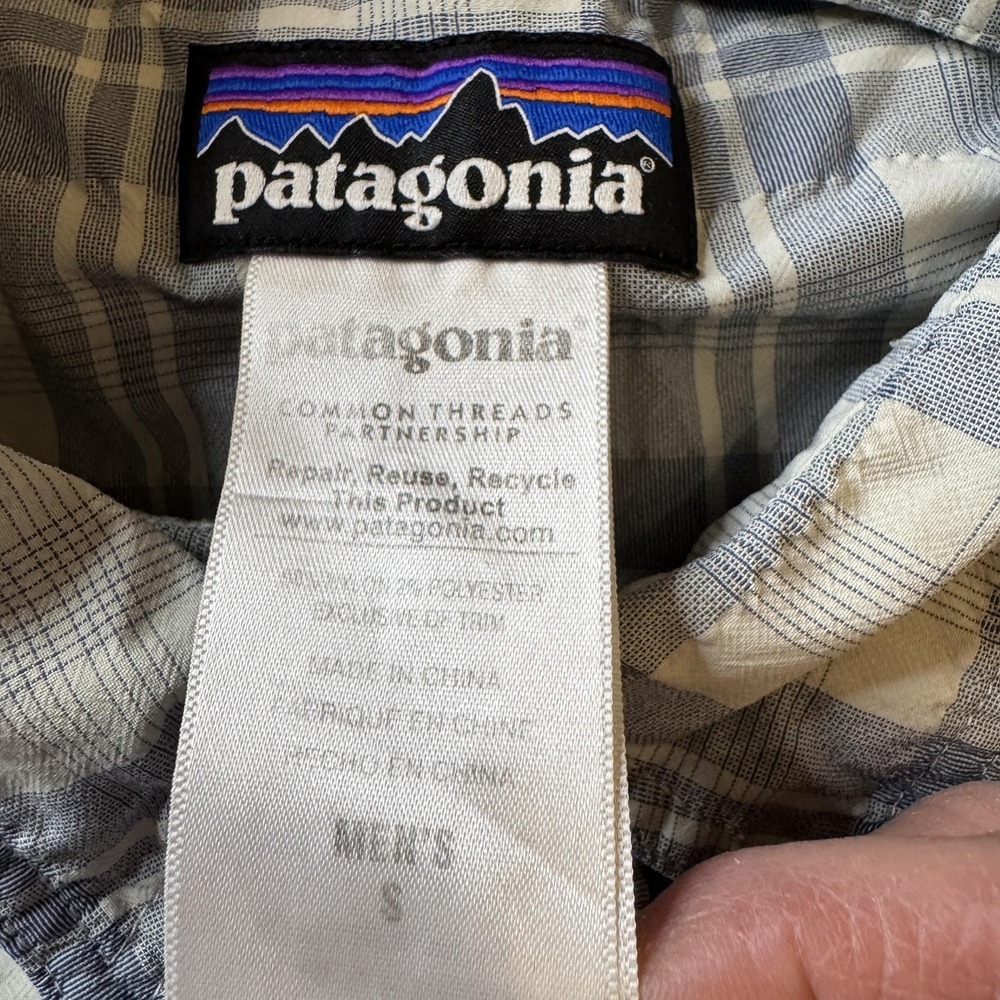 Patagonia Shirt Mens S Blue Plaid Snap Front Long Sleeve Hiking Travel Outdoor - Picture 5 of 8
